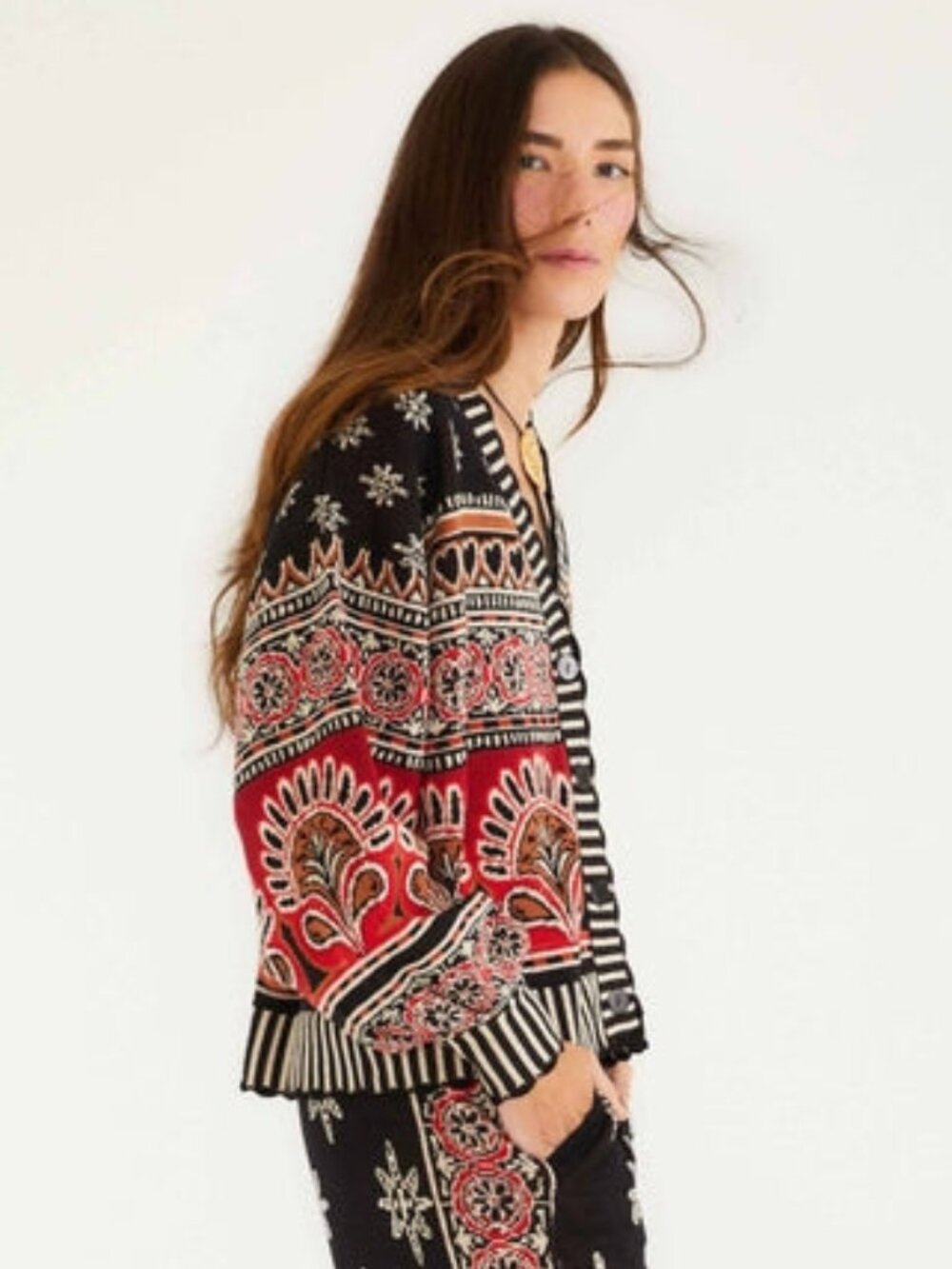 Farm Rio Black Ainika Love Coconut Groove Knit Cardigan Size L Multicolor - Picture 4 of 4